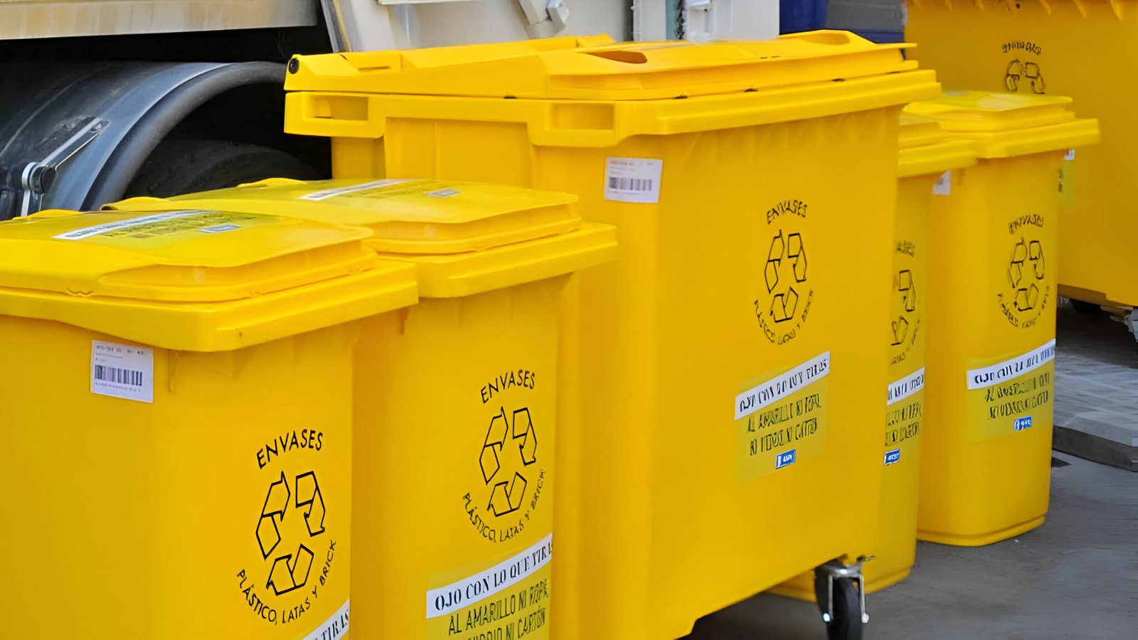Contenedores amarillos en una zona de reciclaje